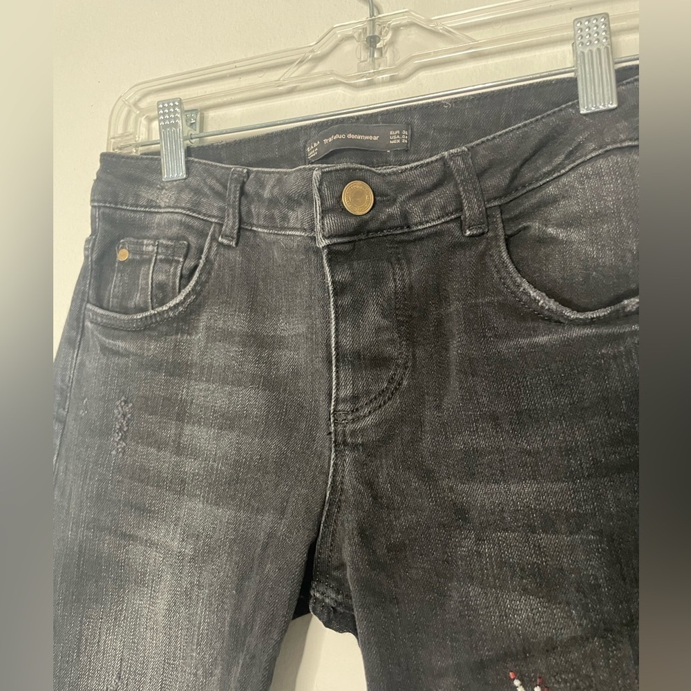 Zara Black Jeans with Purple Floral Design - Picture 6 of 11